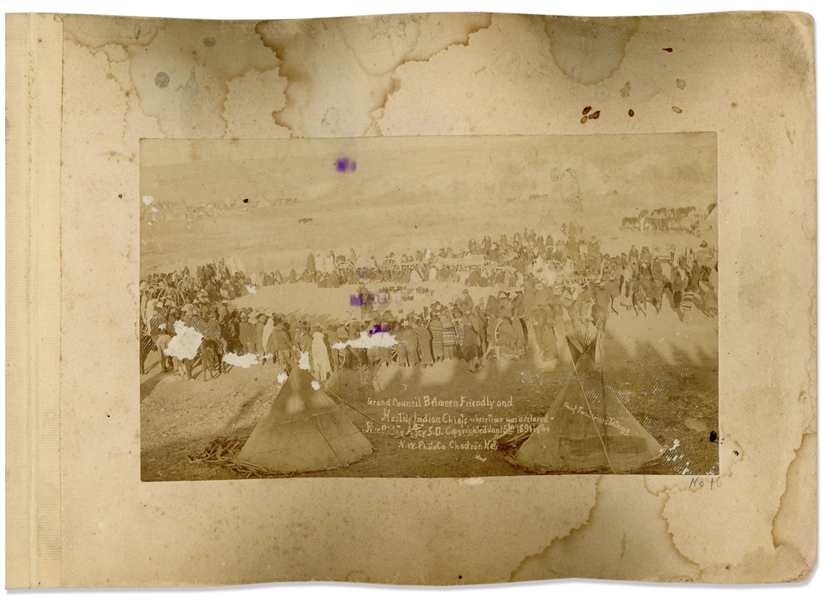 Two Original Wounded Knee Photographs From 1890 and 1891, Shortly After the Massacre -- One Grisly Photograph Shows the Dead Being Hauled Away in a Wagon